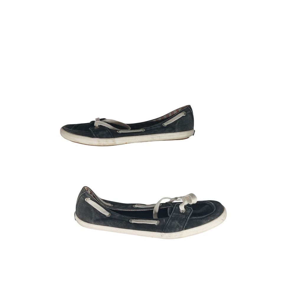 Keds Boat Shoe Sneakers 7.5 Black Canvas Slip On Nautical Preppy WF54759M